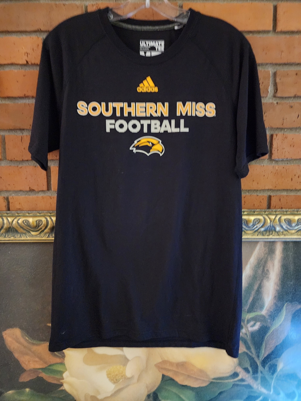 adidas Black Southern Miss Football Tee with Gold Logo
